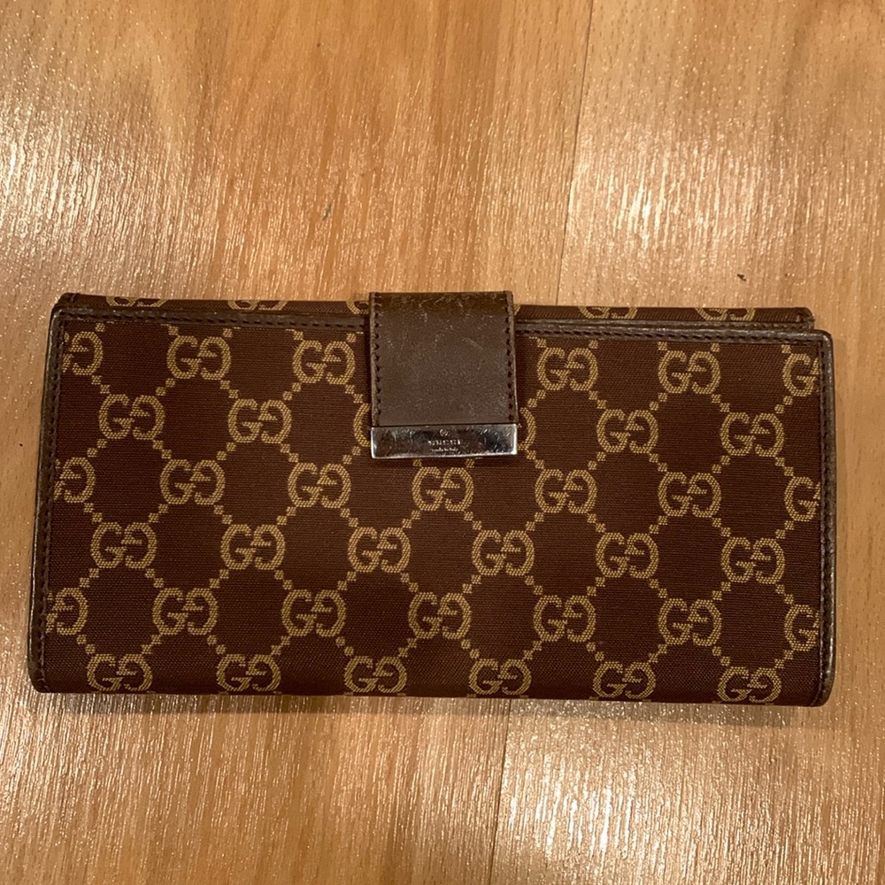 GUCCI Brown Canvas and Brown leather Women’s Wallet